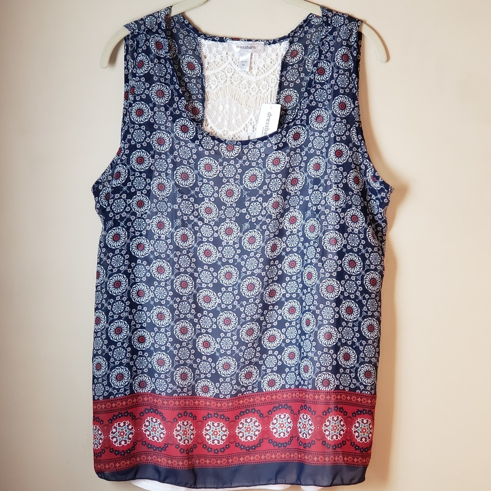 Dressbarn Boho Blue Hankerchief Tunic Top PXL NWT